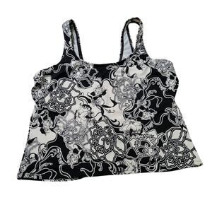 Newport News Swim Floral Black White Tank Top Size 14